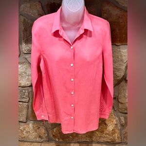 J Jill Love 100% Linen Essential Shirt Salmon Pink Coral Women's XS Button Up